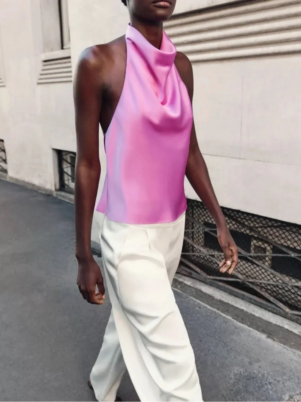 Zara Pink Halter Satin Top